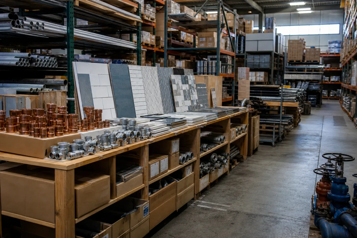 Mixed fittings, surface materials and industrial supplies